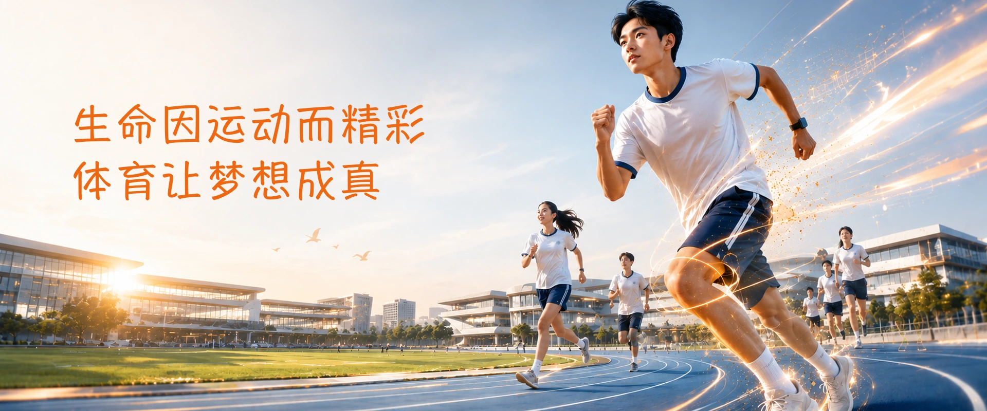 生命因运动而精彩，体育让梦想成真的校园跑道运动场景